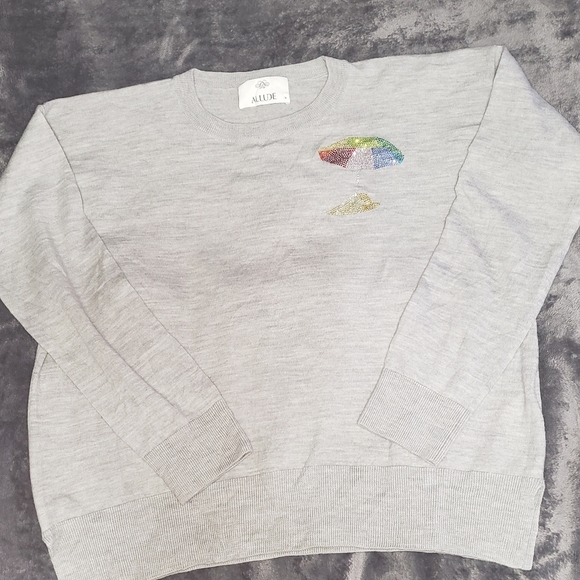 Allude 100% Virgin Wool Ribbed Grey Knit Sweater - Picture 8 of 12